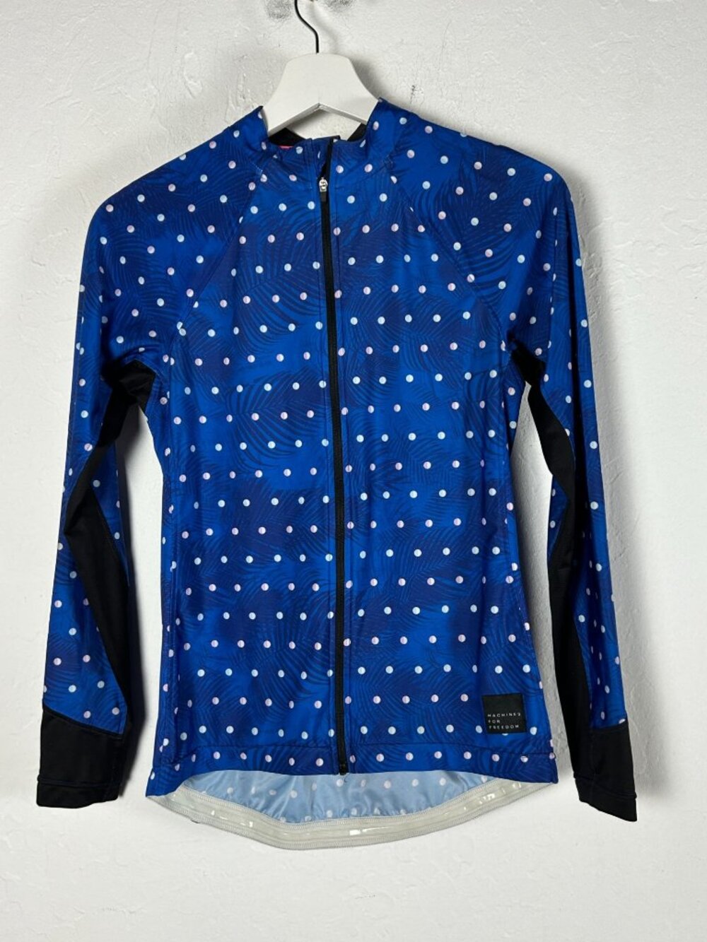Machines For Freedom Womens Blue Palm Polka Dot Cycling Jersey Full Zip Medium